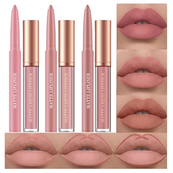 BestLand 6Pcs Matte Liquid Lipstick and Lip Liner Set, Non-S…