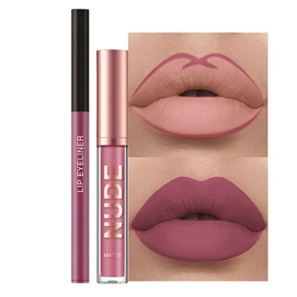 Rosarden 2Pcs Matte Lipstick and Lip Liner Set, Cream Nude