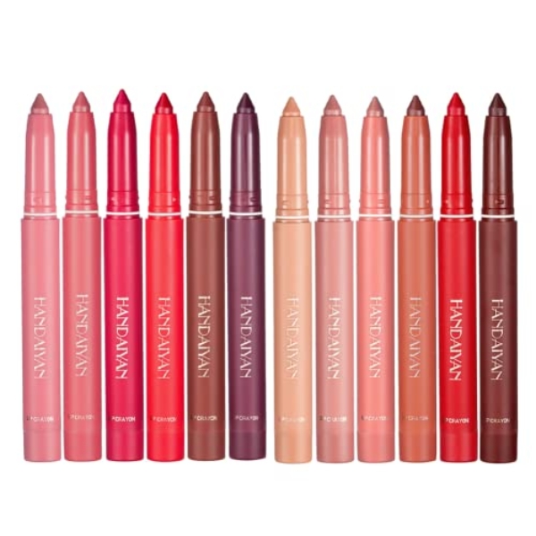 Pakivs 12 Colors Crayon Lipstick Set, Non-Fading Non-Stick Cup Matte