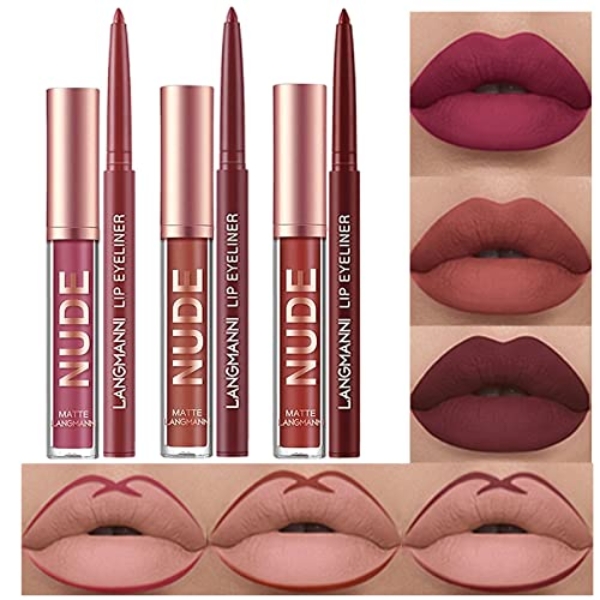 BestLand 6Pcs Matte Liquid Lipstick and Lip Liner Set, Non-Stick