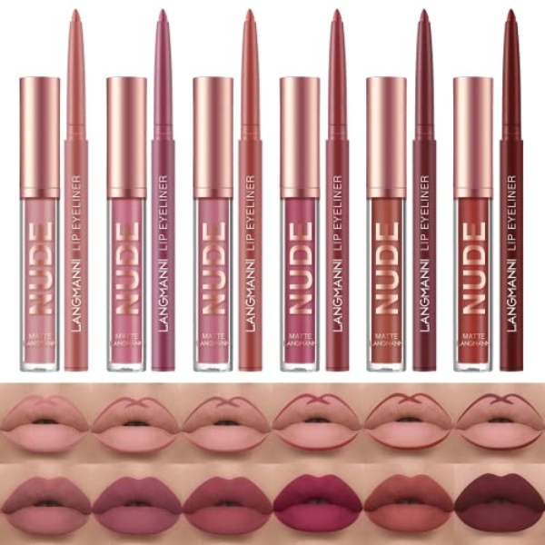 URQT 12pcs Lip Liner and Lipstick Set, 6 Velvety Matte