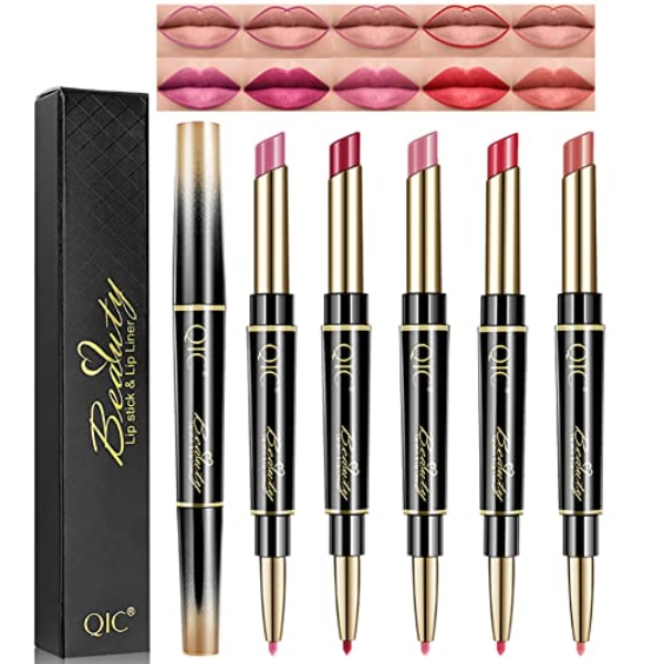 Petansy 5Pcs Double Head Matte Lipstick Set Lip Liner &