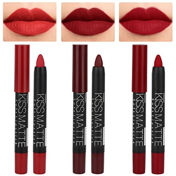 evpct 3Pcs Dark Ruby Deep Red Matte Lipstick and Lip