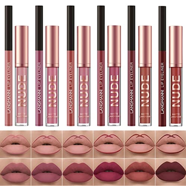 KIMIEYE 12Pcs Lip Liner and Lipstick Set, Super Long Lasting