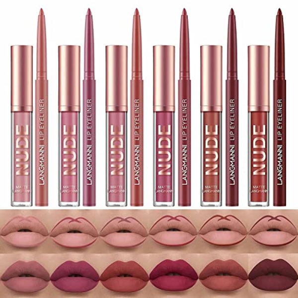 SUMEITANG 12Pcs Lip Liner and Lipstick Makeup Set, 6 Matte
