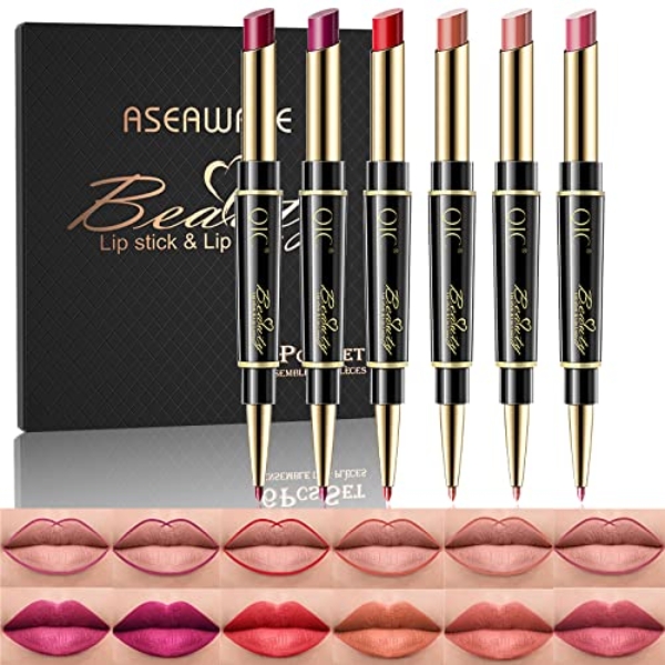 Aseawave Lip Liner and Lipstick Makeup Set, 6Pcs 2 in