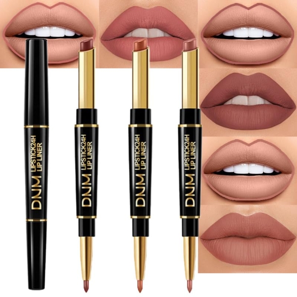 evpct 3Pcs Chestnut Nude Brown Lip Liner and Lipstick Set