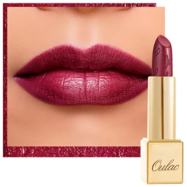 Oulac Metallic Shine Dark Red Lipstick for Women, High Impact