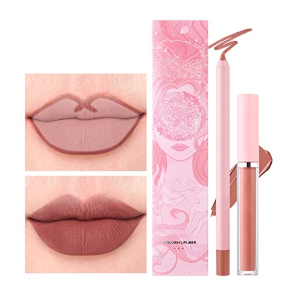 DAGEDA 2Pcs Lip Liner and Lipstick Set, Matte Liquid Lipstick