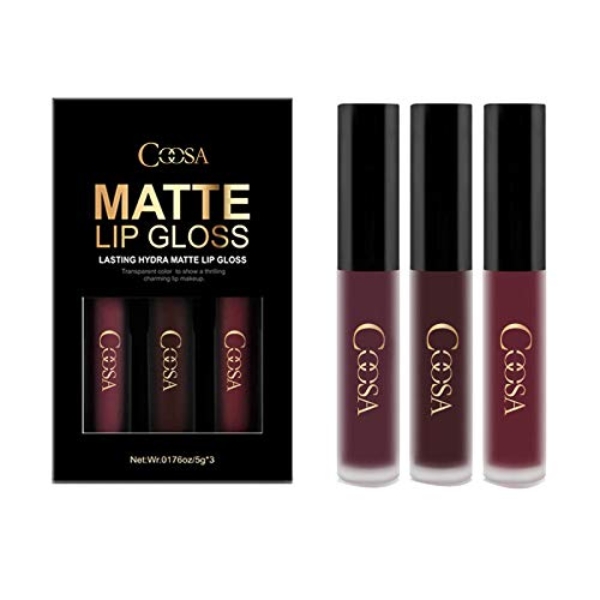 COOSA 3PCS of 3 Colors Madly MATTE Lipstick Non-stick Cup