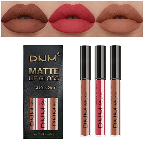 3Pcs Nude Brown Pink Dark Maroon Matte Liquid Lipstick Makeup
