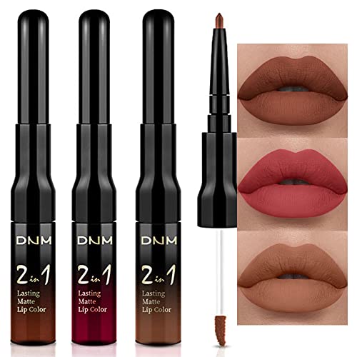 evpct 3Pcs Nude Brown Pink Dark Maroon Matte Lip Liner