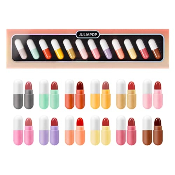 Kusslippe Mini Lipstick Set, 12 Colors Capsules Matte Pill Shaped
