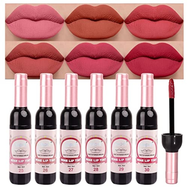 BINGBRUSH 6 Colors Matte Red Wine Liquid Lipstick Pack Set,Wine