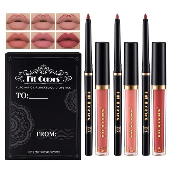 AKARY 6Pcs Lip Liner and Lipstick Set, 3 Velvety Matte
