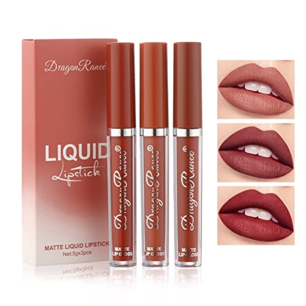 3 Colors Nude Matte Lipstick Set Liquid Matte Lipstick, Velvet