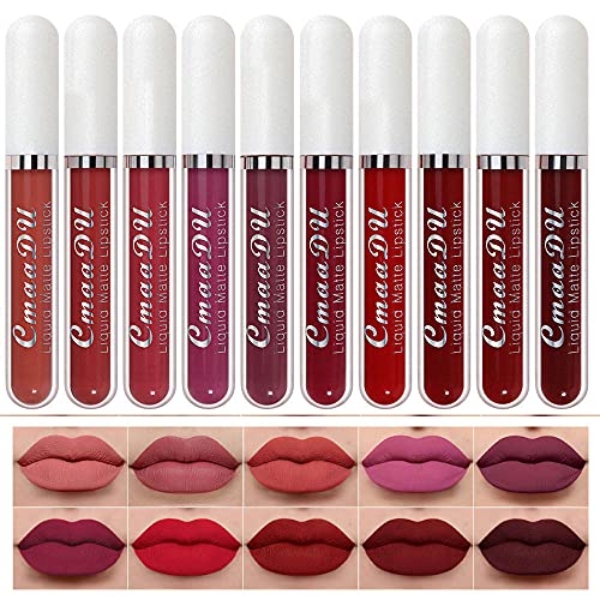 evpct CmaaDU 10Pcs Dark Red Liquid Matte Matt Lipstick Set