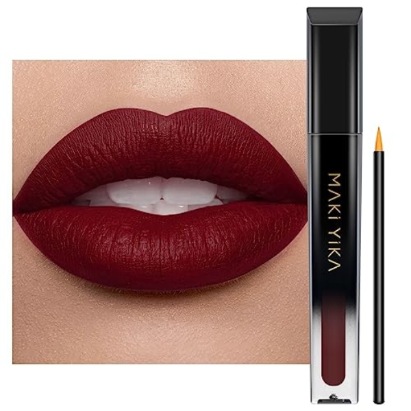 MAKI YIKA Burgundy Red Lipstick Matte Long Lasting, Dark Red
