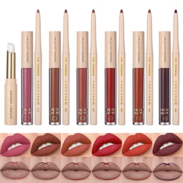 UCANBE 13pcs Lipstick Makeup Kit, 6 Matte Liquid Lip Sticks