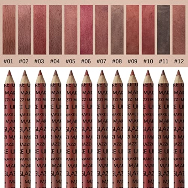 12 Color Fine Lip Liner Eyeliner Set Lasting Easy Coloring