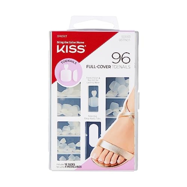 KISS 96 Full Cover Toenails Kit, Long Lasting Fake Nails,