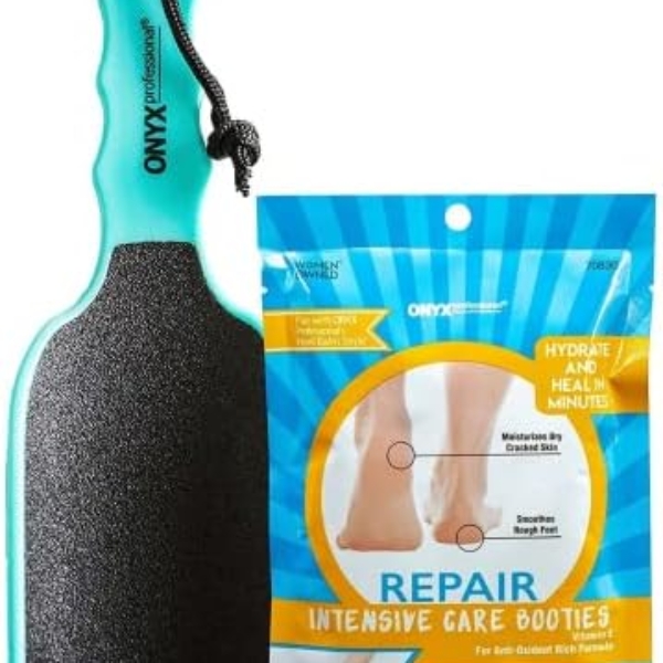 Onyx Professional XL Curved Scrubber Foot File & Moisturizing Socks